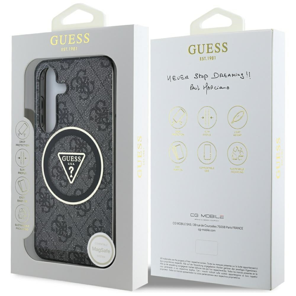 MagSafe hoesje voor Samsung Galaxy S25 S931, Guess, IML Glitter 4G Circle Triangle, Zwart