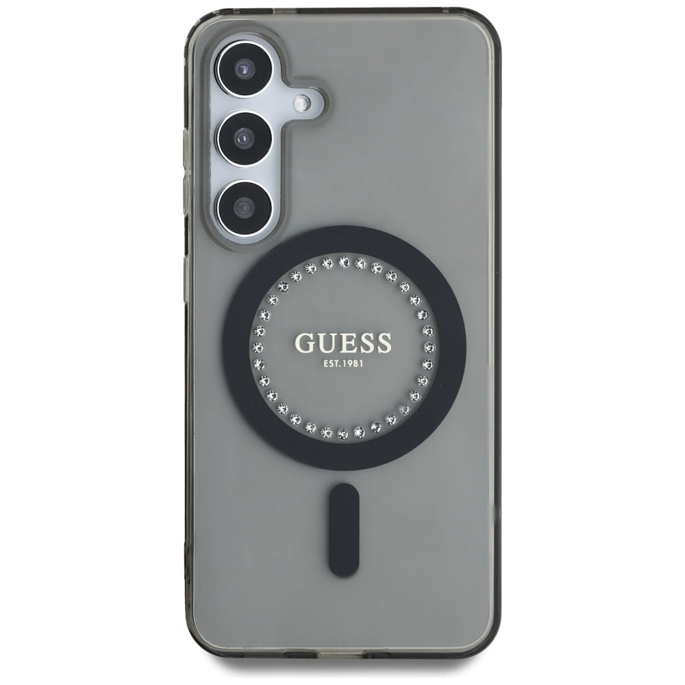 MagSafe hoesje voor Samsung Galaxy S25 S931, Guess, IML Rhinestone, Zwart