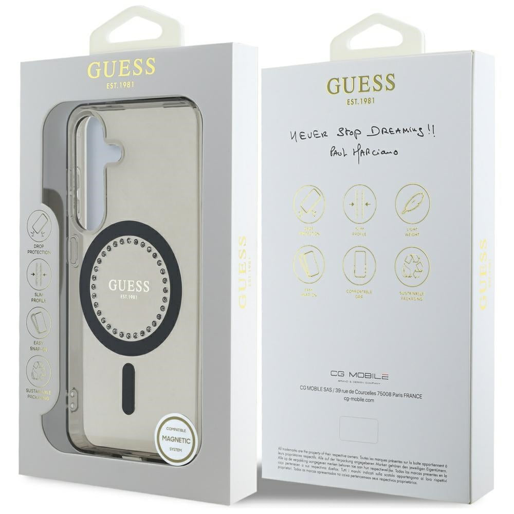 MagSafe hoesje voor Samsung Galaxy S25 S931, Guess, IML Rhinestone, Zwart