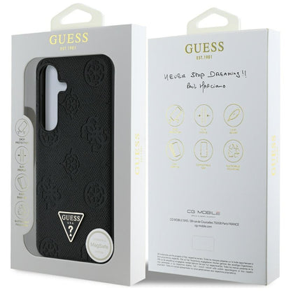 Étui MagSafe pour Samsung Galaxy S25 S931, Guess, Peony Grained Hot Stamp Triangle, Noir