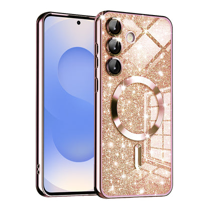 Coque MagSafe pour Samsung Galaxy S25 S931, Techsuit, Luxury Glitter, Rose Doré