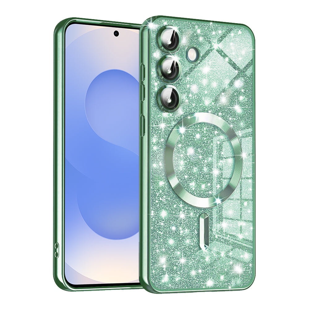 Coque MagSafe pour Samsung Galaxy S25 S931, Techsuit, Luxury Glitter, Vert Clair