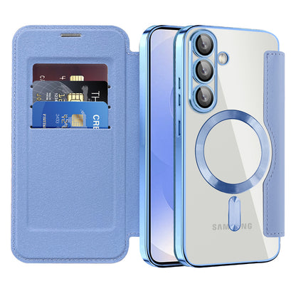 Coque MagSafe pour Samsung Galaxy S25 S931, Techsuit, SmartMag Book, Bleu