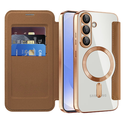 MagSafe-hoes voor Samsung Galaxy S25 S931, Techsuit, SmartMag Book, Bruin