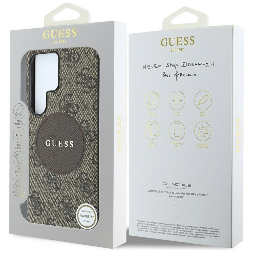MagSafe hoesje voor Samsung Galaxy S25 Ultra S938, Guess, 4G Circle Classic Logo, Bruin