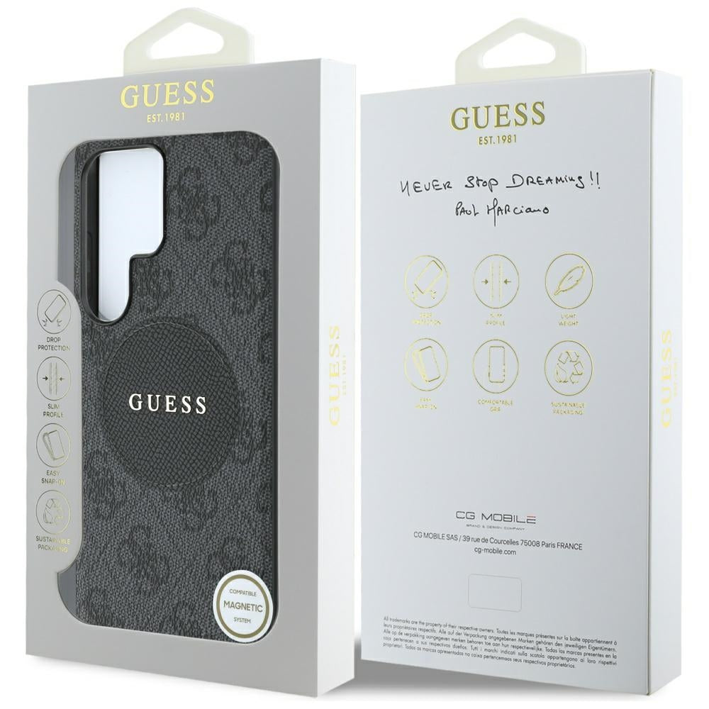 Étui MagSafe pour Samsung Galaxy S25 Ultra S938, Guess, 4G Circle Classic Logo, Noir