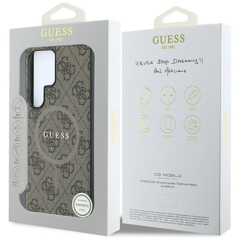MagSafe hoesje voor Samsung Galaxy S25 Ultra S938, Guess, 4G Ring Classic Logo, Bruin