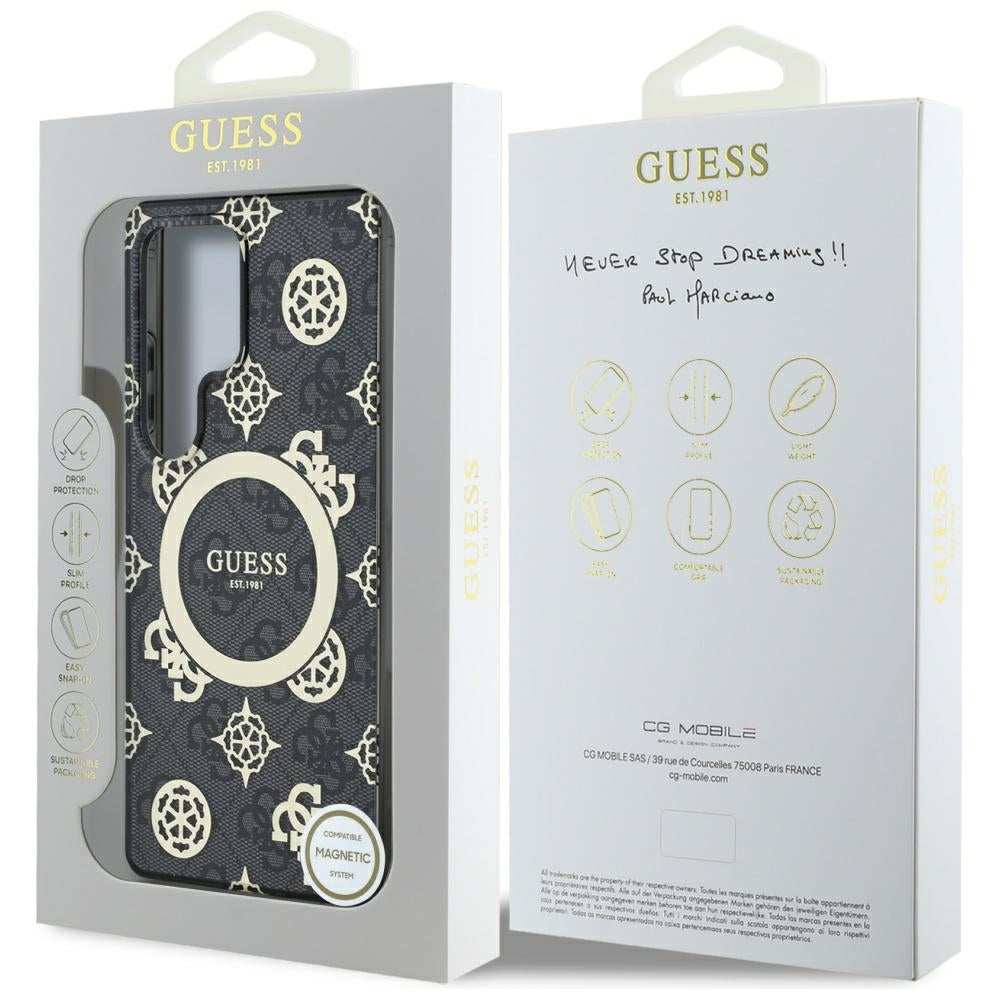 MagSafe hoesje voor Samsung Galaxy S25 Ultra S938, Guess, IML Peony On 4G Background, Zwart