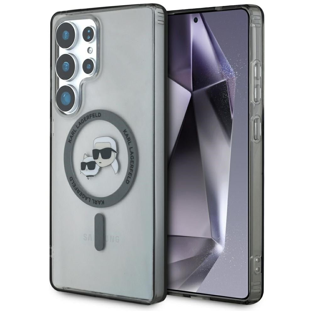 Étui MagSafe pour Samsung Galaxy S25 Ultra S938, Karl Lagerfeld, IML Métal Karl & Choupette's Heads, Noir