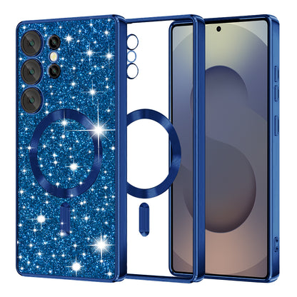 Coque MagSafe pour Samsung Galaxy S25 Ultra S938, Techsuit, Luxury Glitter, Bleu Foncé