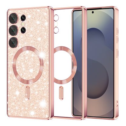 Coque MagSafe pour Samsung Galaxy S25 Ultra S938, Techsuit, Luxury Glitter, Rose Doré