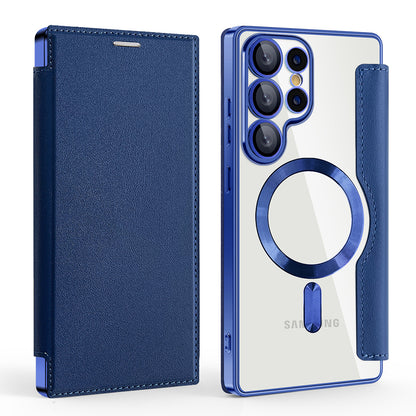 Coque MagSafe pour Samsung Galaxy S25 Ultra S938, Techsuit, SmartMag Book, Bleue