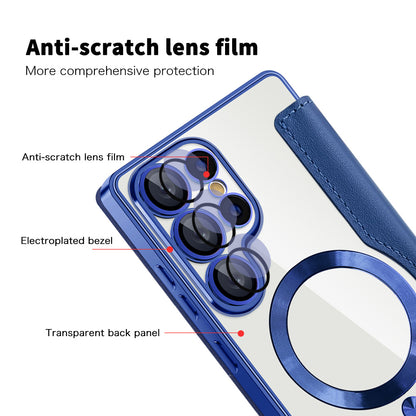 Coque MagSafe pour Samsung Galaxy S25 Ultra S938, Techsuit, SmartMag Book, Bleue