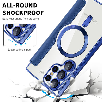 Coque MagSafe pour Samsung Galaxy S25 Ultra S938, Techsuit, SmartMag Book, Bleue