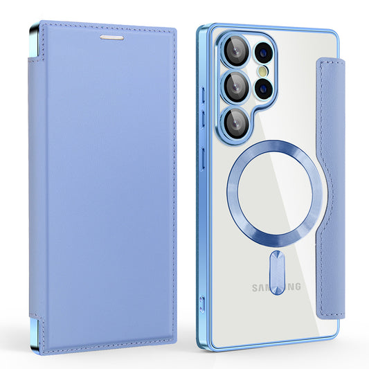 Coque MagSafe pour Samsung Galaxy S25 Ultra S938, Techsuit, SmartMag Book, Bleu