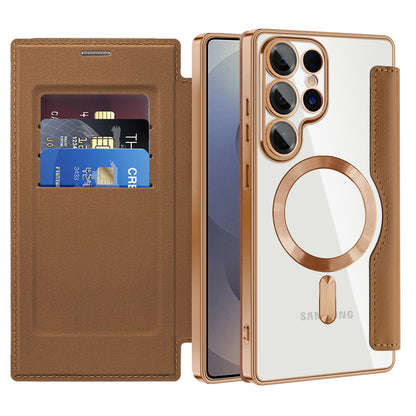 Coque MagSafe pour Samsung Galaxy S25 Ultra S938, Techsuit, SmartMag Book, Marron