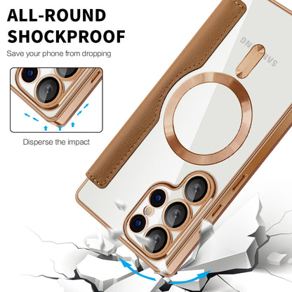 Coque MagSafe pour Samsung Galaxy S25 Ultra S938, Techsuit, SmartMag Book, Marron