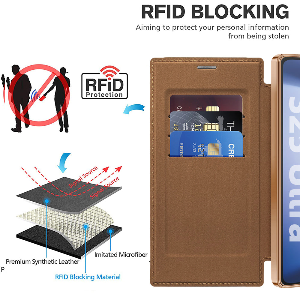 Coque MagSafe pour Samsung Galaxy S25 Ultra S938, Techsuit, SmartMag Book, Marron