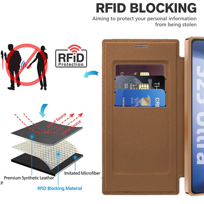Coque MagSafe pour Samsung Galaxy S25 Ultra S938, Techsuit, SmartMag Book, Marron