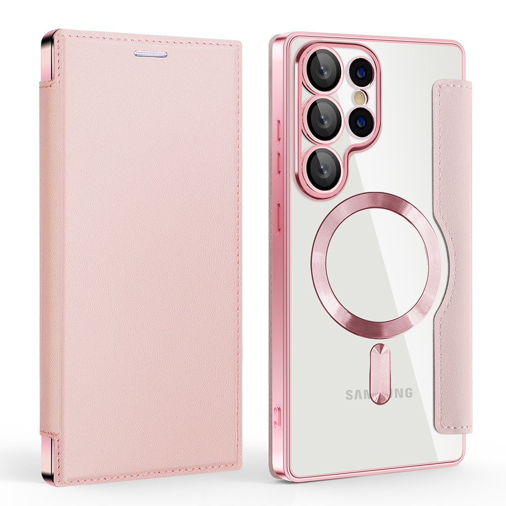 Coque MagSafe pour Samsung Galaxy S25 Ultra S938, Techsuit, SmartMag Book, Rose