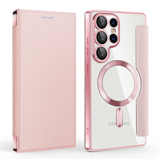 Coque MagSafe pour Samsung Galaxy S25 Ultra S938, Techsuit, SmartMag Book, Rose