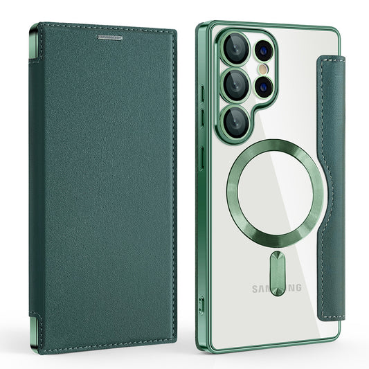 Coque MagSafe pour Samsung Galaxy S25 Ultra S938, Techsuit, SmartMag Book, Vert