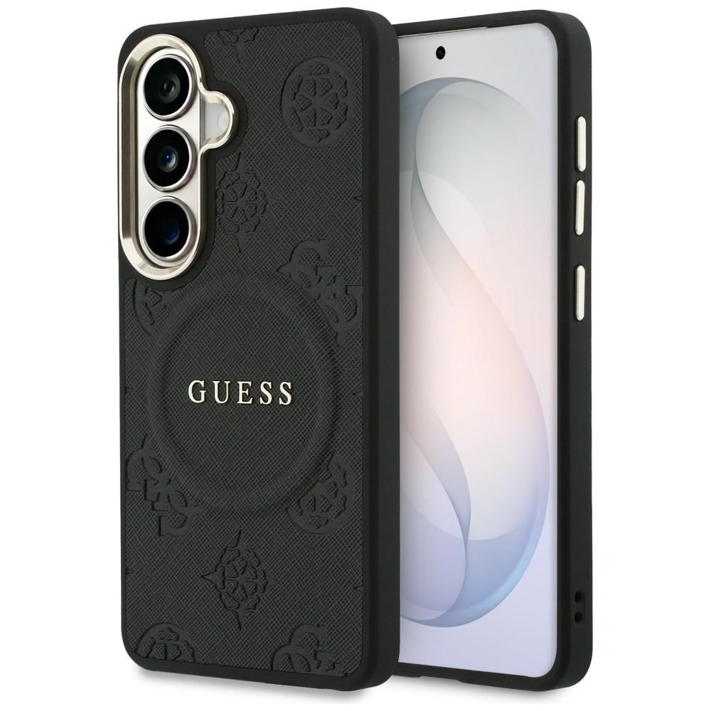 Étui MagSafe pour Samsung Galaxy S26 Plus S947, GUESS, Saffiano Peony Embossed Ring, Noir