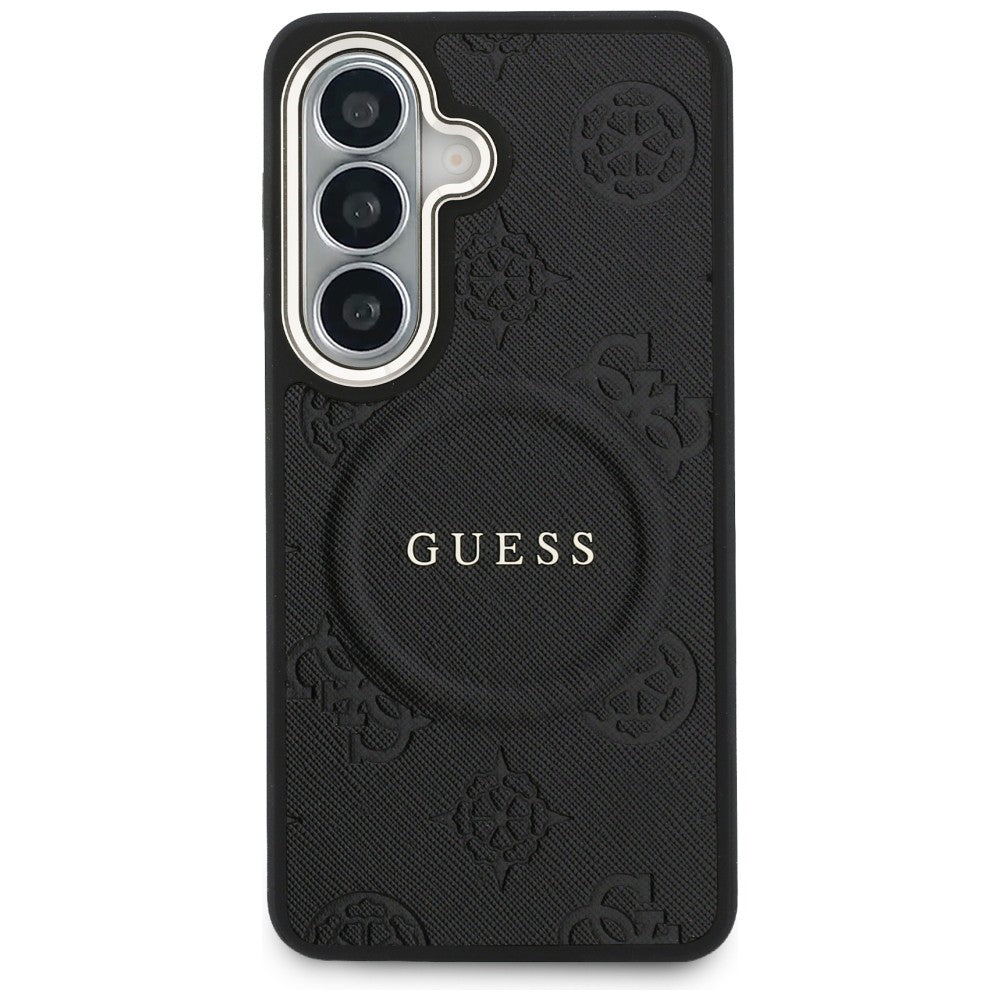 Étui MagSafe pour Samsung Galaxy S26 Plus S947, GUESS, Saffiano Peony Embossed Ring, Noir