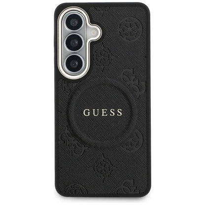 Étui MagSafe pour Samsung Galaxy S26 Plus S947, GUESS, Saffiano Peony Embossed Ring, Noir