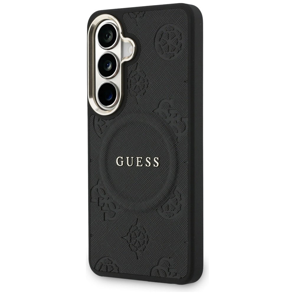Étui MagSafe pour Samsung Galaxy S26 Plus S947, GUESS, Saffiano Peony Embossed Ring, Noir