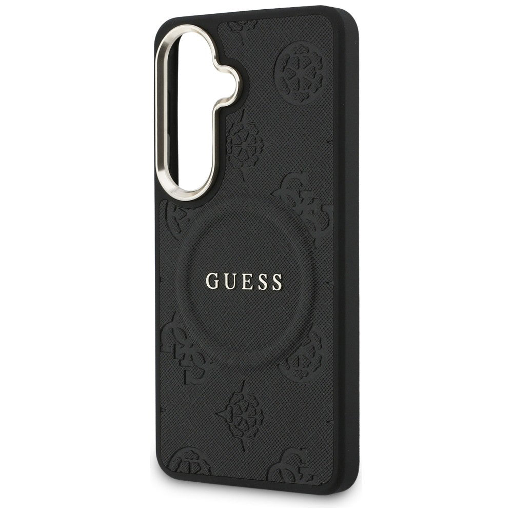 Étui MagSafe pour Samsung Galaxy S26 Plus S947, GUESS, Saffiano Peony Embossed Ring, Noir