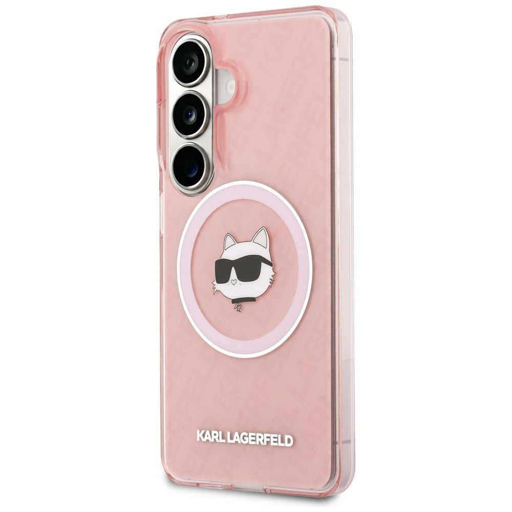 MagSafe hoesje voor Samsung Galaxy S26 Plus S947, Karl Lagerfeld, IML Choupette Head on KL Repeated Logo, Roze