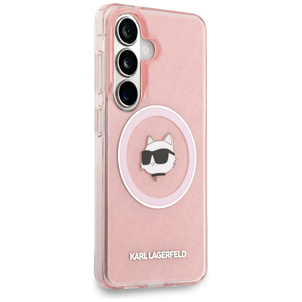 MagSafe hoesje voor Samsung Galaxy S26 Plus S947, Karl Lagerfeld, IML Choupette Head on KL Repeated Logo, Roze