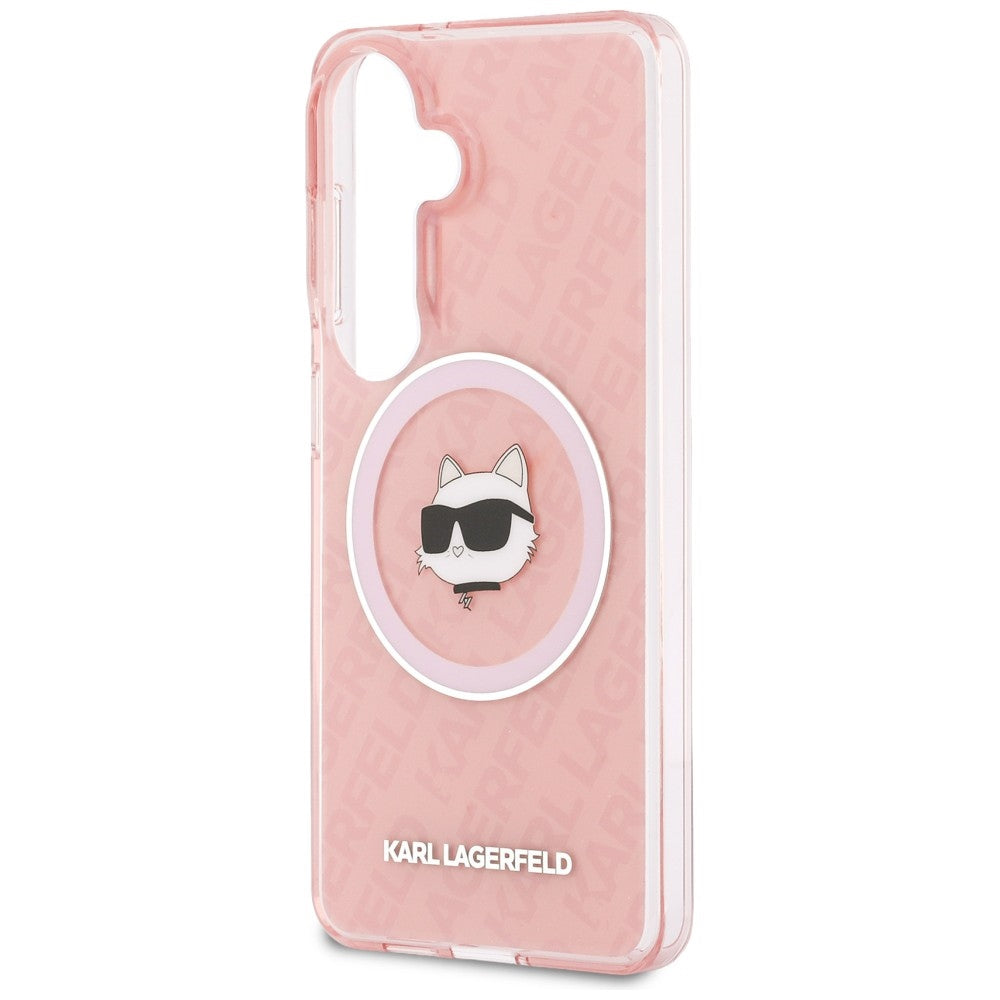 MagSafe hoesje voor Samsung Galaxy S26 Plus S947, Karl Lagerfeld, IML Choupette Head on KL Repeated Logo, Roze