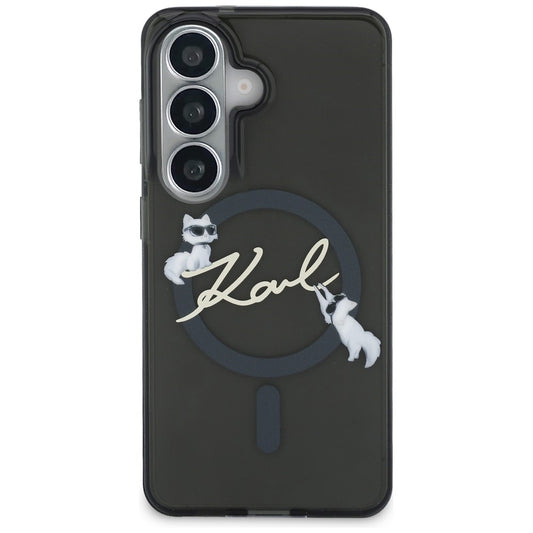 Coque MagSafe pour Samsung Galaxy S26 Plus S947, Karl Lagerfeld, IML Choupette Karl Script Logo, Noire