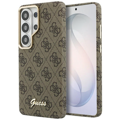 Coque MagSafe pour Samsung Galaxy S26 S942, Guess, Logo Script 4G, Marron
