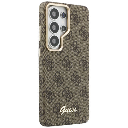 Coque MagSafe pour Samsung Galaxy S26 S942, Guess, Logo Script 4G, Marron