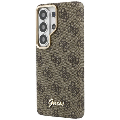 Coque MagSafe pour Samsung Galaxy S26 S942, Guess, Logo Script 4G, Marron