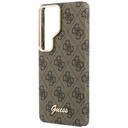 Coque MagSafe pour Samsung Galaxy S26 S942, Guess, Logo Script 4G, Marron