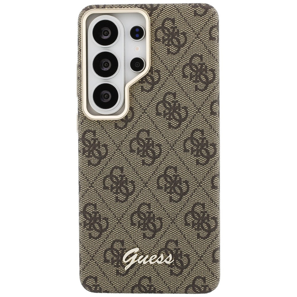 Coque MagSafe pour Samsung Galaxy S26 S942, Guess, Logo Script 4G, Marron