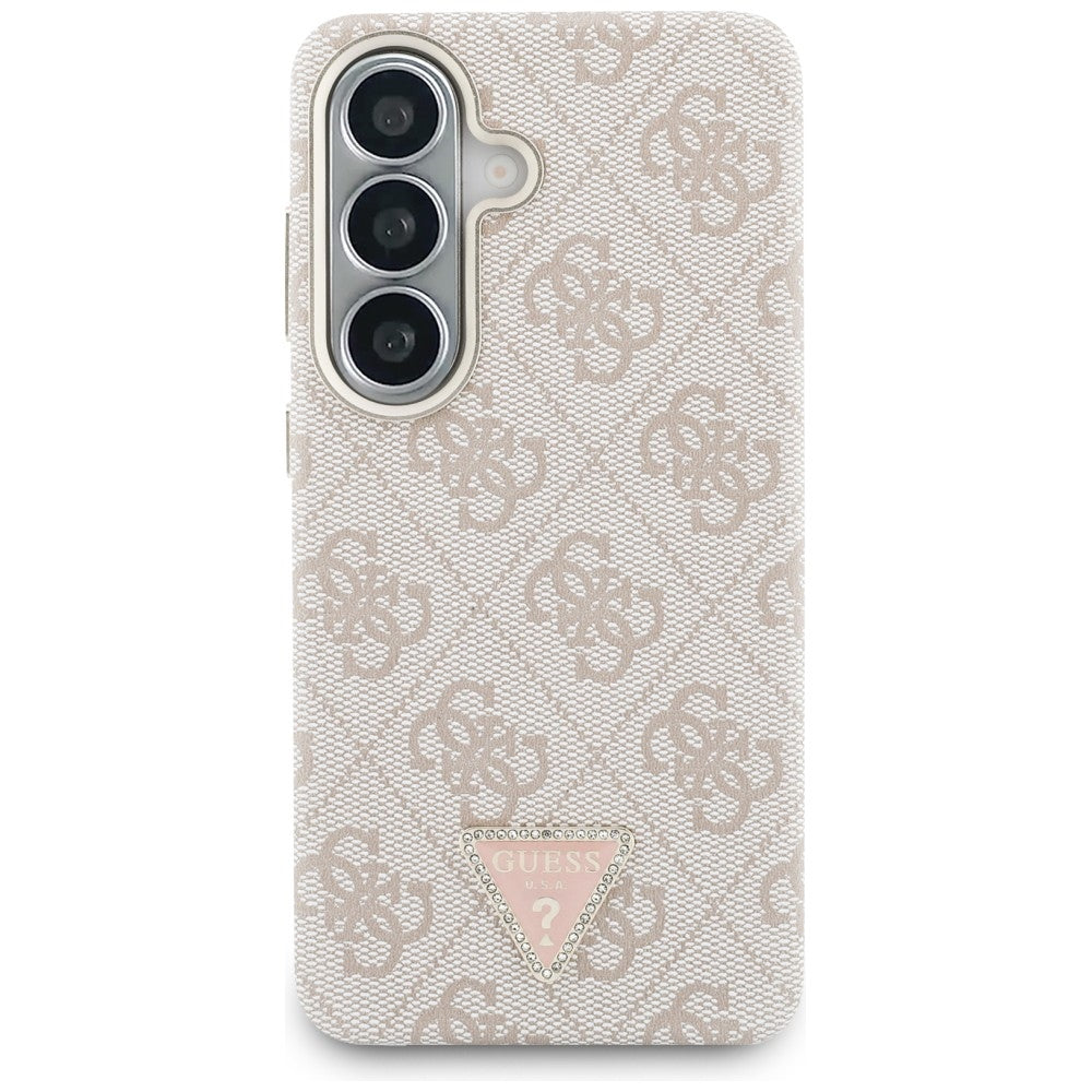 Étui MagSafe pour Samsung Galaxy S26 S942, Guess, logo Triangle 4G, Rose
