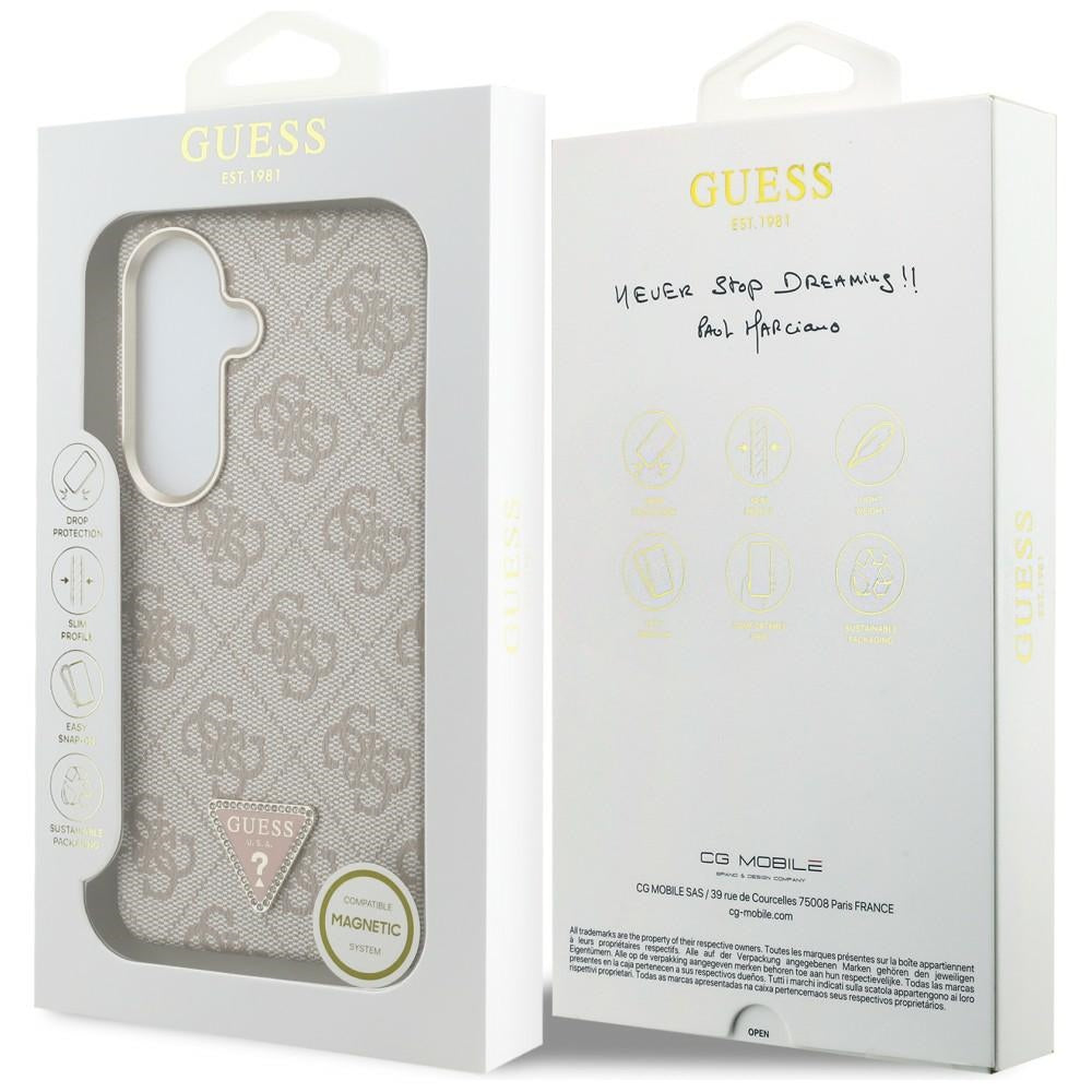 Étui MagSafe pour Samsung Galaxy S26 S942, Guess, logo Triangle 4G, Rose