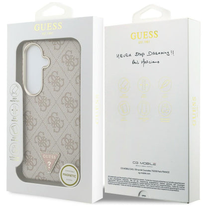 Étui MagSafe pour Samsung Galaxy S26 S942, Guess, logo Triangle 4G, Rose
