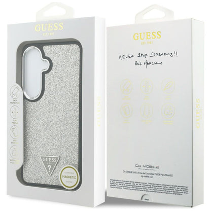 MagSafe-hoesje voor Samsung Galaxy S26 S942, Guess, Fixed Glitter Triangle Logo, Zilver