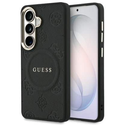 Étui MagSafe pour Samsung Galaxy S26 S942, Guess, Saffiano Peony Embossed Ring, Noir