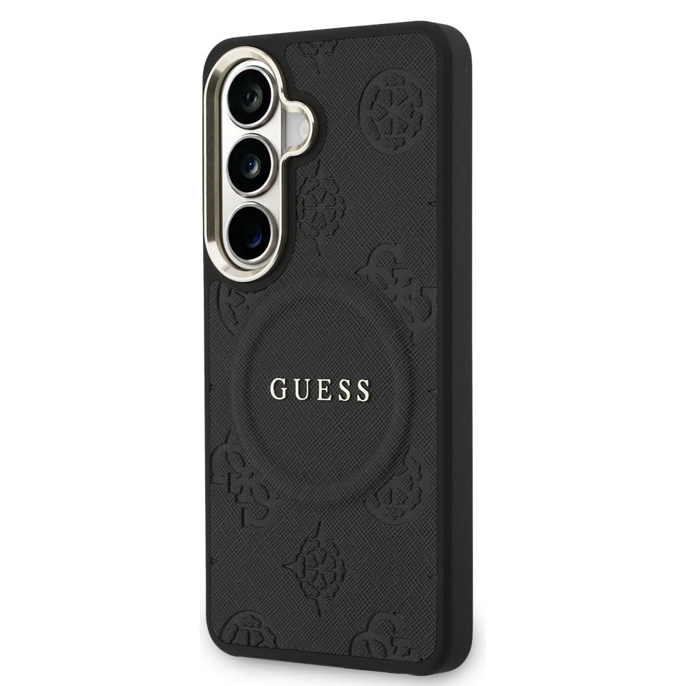 Étui MagSafe pour Samsung Galaxy S26 S942, Guess, Saffiano Peony Embossed Ring, Noir