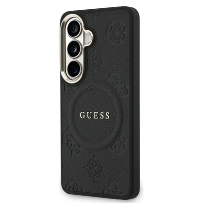 Étui MagSafe pour Samsung Galaxy S26 S942, Guess, Saffiano Peony Embossed Ring, Noir