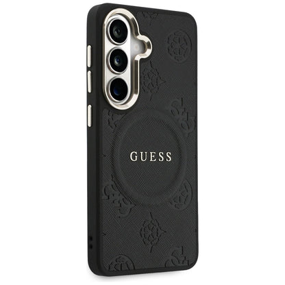Étui MagSafe pour Samsung Galaxy S26 S942, Guess, Saffiano Peony Embossed Ring, Noir