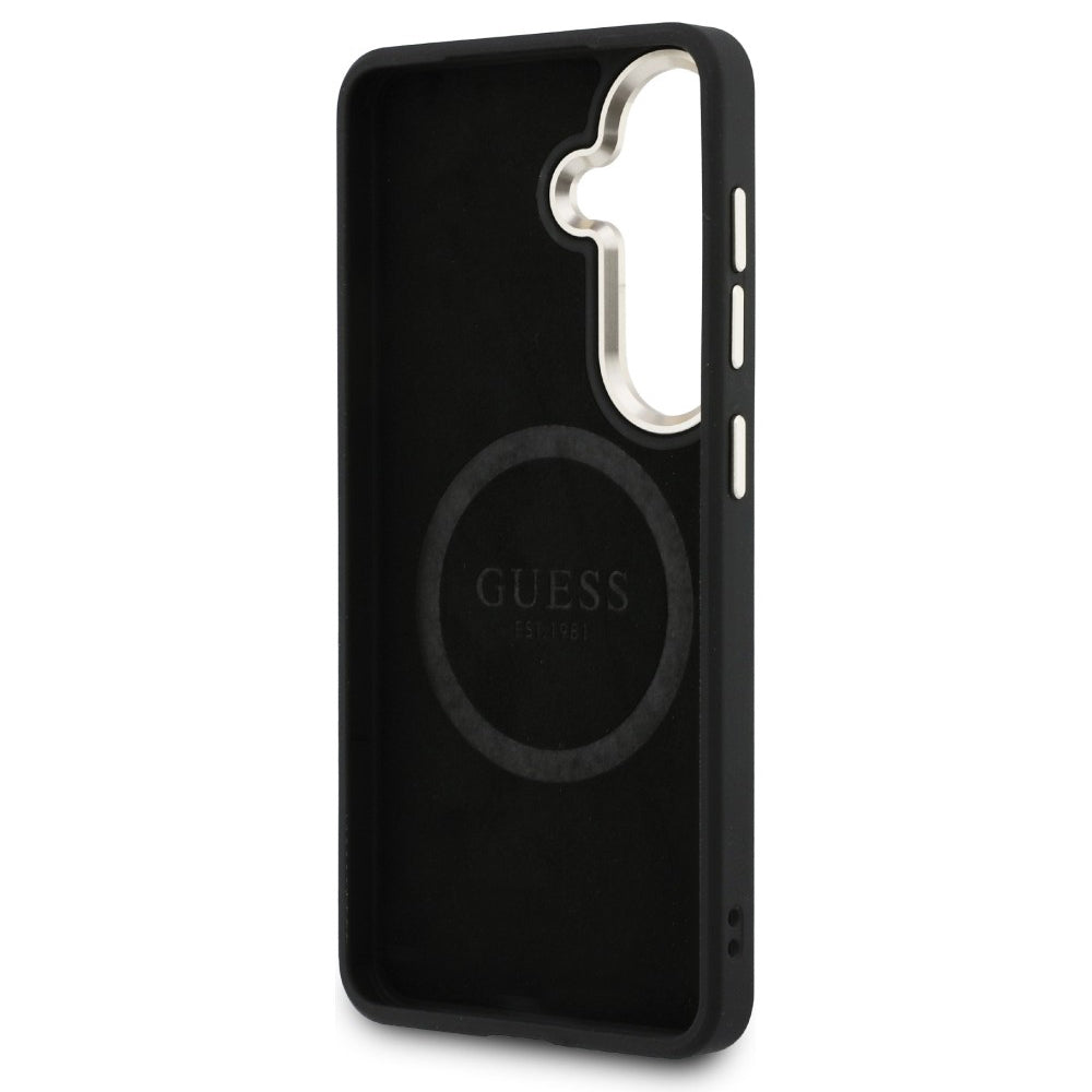 Étui MagSafe pour Samsung Galaxy S26 S942, Guess, Saffiano Peony Embossed Ring, Noir