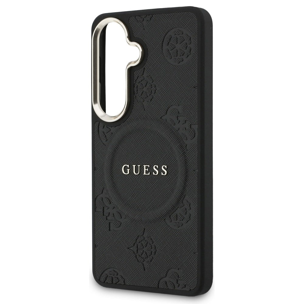 Étui MagSafe pour Samsung Galaxy S26 S942, Guess, Saffiano Peony Embossed Ring, Noir
